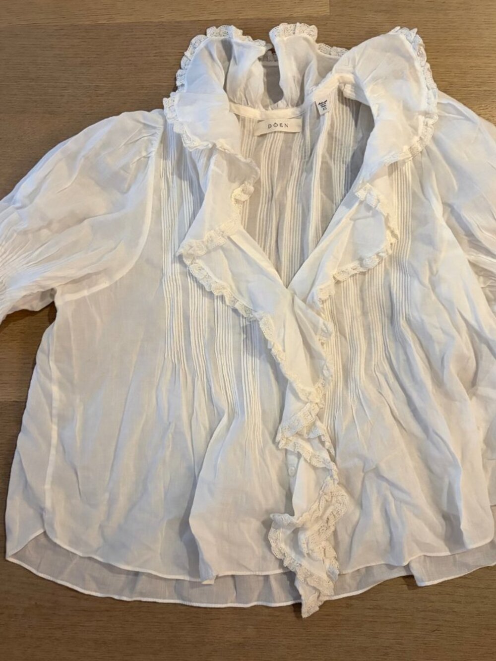 Dôen Henri Top Salt White Lace Ruffle Blouse XS